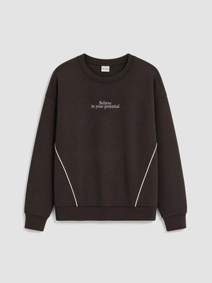 Lc Waikiki Yeni Sezon Kahverengi Bisiklet Yaka Kız Çocuk Soft Touch Sweatshirt