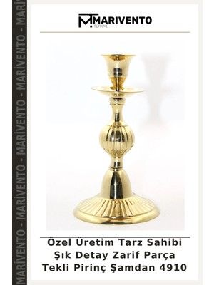 Özel Üretim Tarz Sahibi Şık Detay Zarif Parça Tekli Pirinç Şamdan 4910