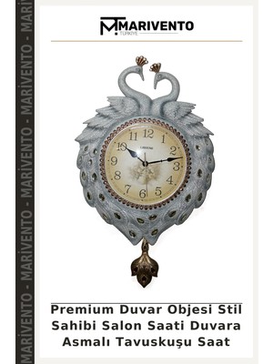 Premium Duvar Objesi Stil Sahibi Salon Saati Duvara Asmalı Tavuskuşu Saat