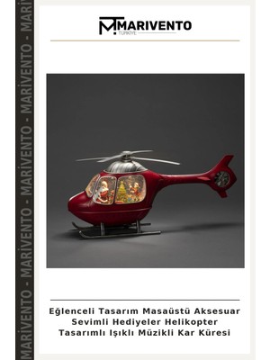 Eğlenceli Tasarım Masaüstü Aksesuar Sevimli Hediyeler Helikopter Tasarımlı Işıklı Müzikli Kar Küresi