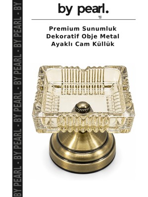 Premium Sunumluk Dekoratif Obje Metal Ayaklı Cam Küllük