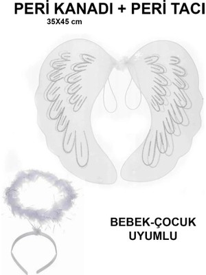 Ersert Ers- Beyaz Dantel Tüllü Peri Kanadı ve Peri Tacı Seti 45X40 cm