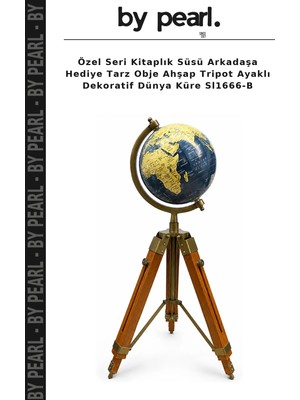 Özel Seri Kitaplık Süsü Arkadaşa Hediye Tarz Obje Ahşap Tripot Ayaklı Dekoratif Dünya Küre SL1666-B