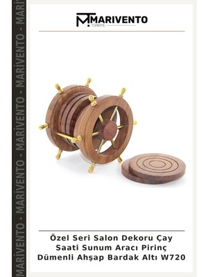 Özel Seri Salon Dekoru Çay Saati Sunum Aracı Pirinç Dümenli Ahşap Bardak Altı W720