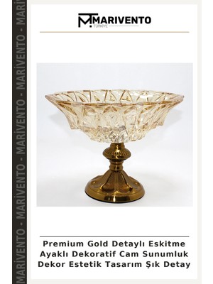 Premium Gold Detaylı Eskitme Ayaklı Dekoratif Cam Sunumluk Dekor Estetik Tasarım Şık Detay