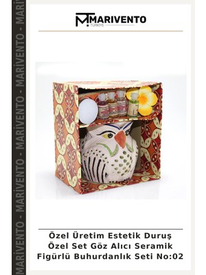Özel Üretim Estetik Duruş Özel Set Göz Alıcı Seramik Figürlü Buhurdanlık Seti No:02