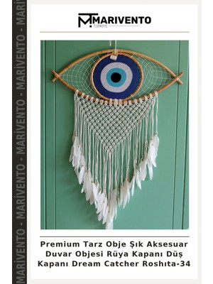 Premium Tarz Obje Şık Aksesuar Duvar Objesi Rüya Kapanı Düş Kapanı Dream Catcher Roshıta-34