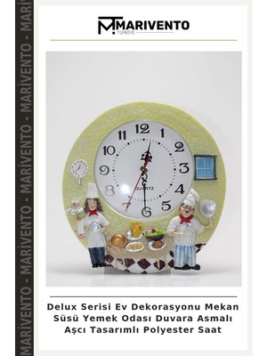 Delux Serisi Ev Dekorasyonu Mekan Süsü Yemek Odası Duvara Asmalı Aşcı Tasarımlı Polyester Saat
