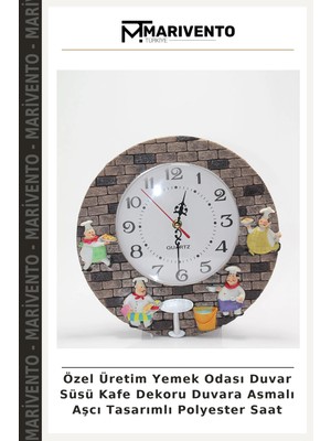 Özel Üretim Yemek Odası Duvar Süsü Kafe Dekoru Duvara Asmalı Aşcı Tasarımlı Polyester Saat