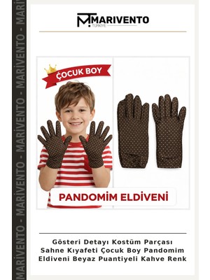 Gösteri Detayı Kostüm Parçası Sahne Kıyafeti Çocuk Boy Pandomim Eldiveni Beyaz Puantiyeli Kahve Renk