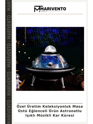 Özel Üretim Koleksiyonluk Masa Üstü Eğlenceli Ürün Astronotlu Işıklı Müzikli Kar Küresi