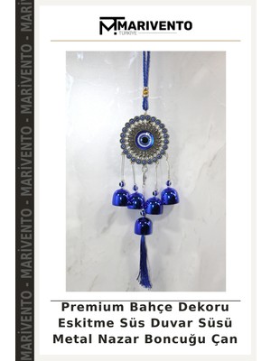 Premium Bahçe Dekoru Eskitme Süs Duvar Süsü Metal Nazar Boncuğu Çan