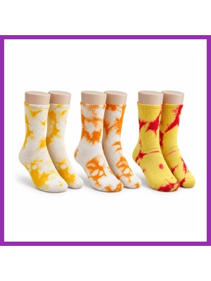 Salmore Unisex Batik Desenli Çorap 3'lü Set Pamuklu Renkli Uzun Soket Dikişsiz Nefes Alan Günlük Spor Çorabı Bty