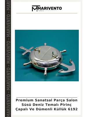 Premium Sanatsal Parça Salon Süsü Deniz Temalı Pirinç Çapalı ve Dümenli Küllük 6192