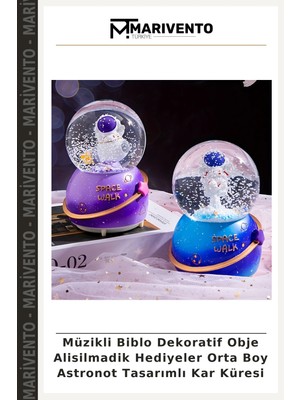 Müzikli Biblo Dekoratif Obje Alisilmadik Hediyeler Orta Boy Astronot Tasarımlı Kar Küresi