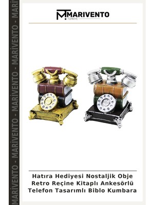 Hatıra Hediyesi Nostaljik Obje Retro Reçine Kitaplı Ankesörlü Telefon Tasarımlı Biblo Kumbara