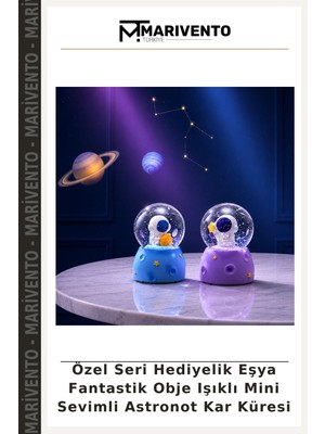 Özel Seri Hediyelik Eşya Fantastik Obje Işıklı Mini Sevimli Astronot Kar Küresi
