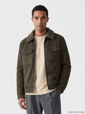 Lc Waikiki Yeni Sezon Haki Regular Fit Kürk Yaka Erkek Süet Mont