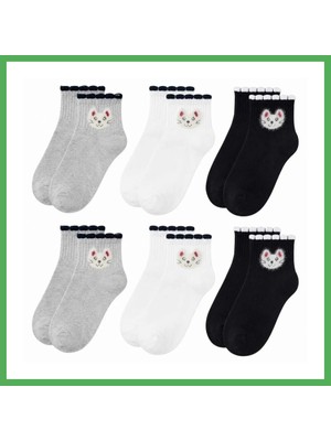 Astraltech Kadın Kedi Desenli Kısa Konç Çorap 6'lı Paket, %80 Pamuklu Dikişsiz Burun, Nefes Alan Yumuşak Bilek Çorabı, Gri Siyah Beyaz · Beden: 36-40 · Renk: Çok Renkli 6 Lı Bezoss