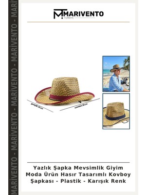 Yazlık Şapka Mevsimlik Giyim Moda Ürün Hasır Tasarımlı Kovboy Şapkası - Plastik - Karışık Renk