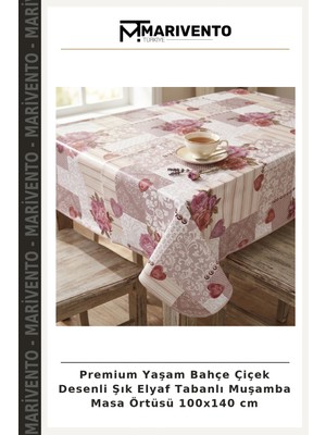 Premium Yaşam Bahçe Çiçek Desenli Şık Elyaf Tabanlı Muşamba Masa Örtüsü 100X140 cm