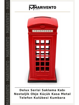 Delux Serisi Saklama Kabı Nostaljik Obje Küçük Kasa Metal Telefon Kulübesi Kumbara