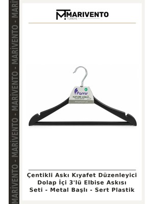 Çentikli Askı Kıyafet Düzenleyici Dolap Içi 3'lü Elbise Askısı Seti - Metal Başlı - Sert Plastik