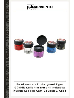 Ev Aksesuarı Fonksiyonel Eşya Günlük Kullanım Desenli Kokusuz Küllük Kapaklı Cam Gövdeli 1 Adet