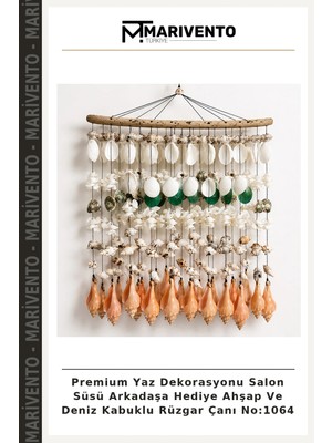 Premium Yaz Dekorasyonu Salon Süsü Arkadaşa Hediye Ahşap ve Deniz Kabuklu Rüzgar Çanı NO:1064