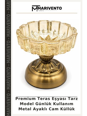 Premium Teras Eşyası Tarz Model Günlük Kullanım Metal Ayaklı Cam Küllük