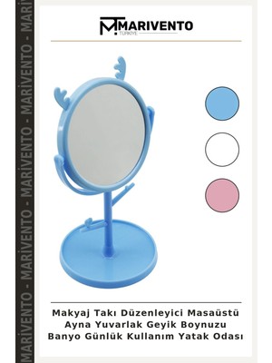 Makyaj Takı Düzenleyici Masaüstü Ayna Yuvarlak Geyik Boynuzu Banyo Günlük Kullanım Yatak Odası