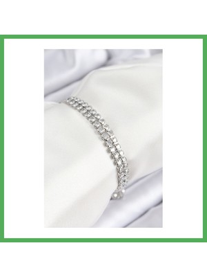 Astraltech Pirinç Zirkon Taşlı Çift Sıra Model Gümüş Renk Asansörlü Kadın Bileklik Bezoss