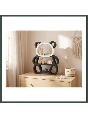Bezos 3D Baskı Panda Şeklinde Duvar ve Masa Rafı Çocuk Odası Oyuncak Rafı Siyah Beyaz Panda Kitaplık Nhr