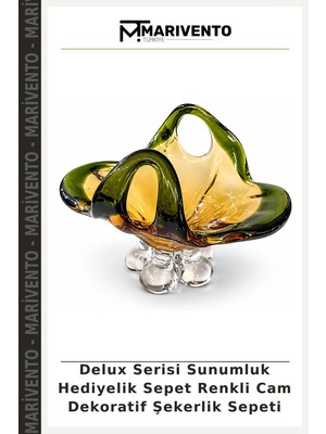 Delux Serisi Sunumluk Hediyelik Sepet Renkli Cam Dekoratif Şekerlik Sepeti