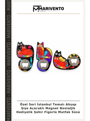 Özel Seri Istanbul Temalı Ahşap Şişe Açacaklı Magnet Nostaljik Hediyelik Şehir Figürlü Mutfak Süsü