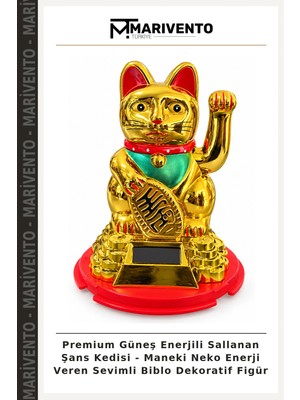 Premium Güneş Enerjili Sallanan Şans Kedisi - Maneki Neko Enerji Veren Sevimli Biblo Dekoratif Figür