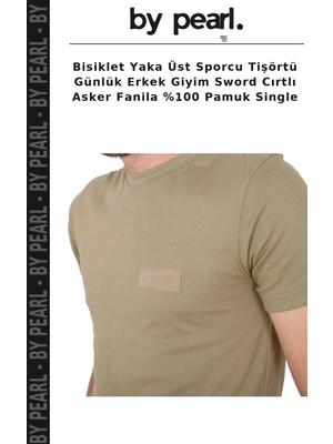 Bisiklet Yaka Üst Sporcu Tişörtü Günlük Erkek Giyim Sword Cırtlı Asker Fanila %100 Pamuk Single