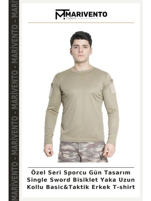 Özel Seri Sporcu Gün Tasarım Single Sword Bisiklet Yaka Uzun Kollu Basic&taktik Erkek T-Shirt