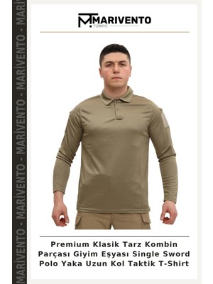 Premium Klasik Tarz Kombin Parçası Giyim Eşyası Single Sword Polo Yaka Uzun Kol Taktik T-Shirt