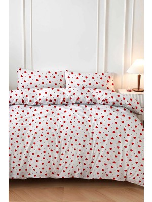 Mira Home Kırmızı Kalpli Çift Kişilik Nevresim Takımı Pamuklu 180X200 cm