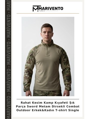 Rahat Kesim Kamp Kıyafeti Şık Parça Sword Metam Dirsekli Combat Outdoor Erkek&kadın T-Shirt Single