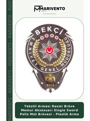 Tekstil Arması Resmi Bröve Memur Aksesuarı Single Sword Polis Mot Brövesi - Plastik Arma