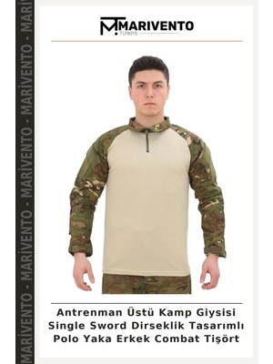 Antrenman Üstü Kamp Giysisi Single Sword Dirseklik Tasarımlı Polo Yaka Erkek Combat Tişört