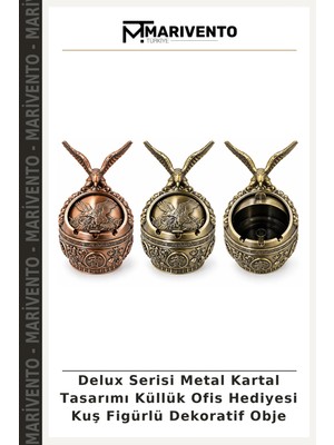 Delux Serisi Metal Kartal Tasarımı Küllük Ofis Hediyesi Kuş Figürlü Dekoratif Obje