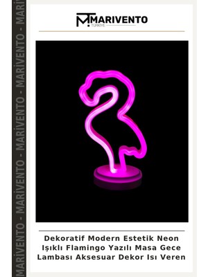 Dekoratif Modern Estetik Neon Işıklı Flamingo Yazılı Masa Gece Lambası Aksesuar Dekor Isı Veren