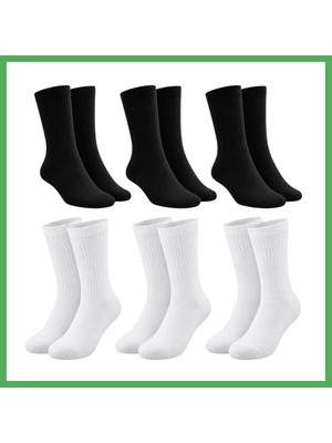 Astraltech Unisex Basic Siyah Beyaz Soket Çorap 6'lı Set Kadın Erkek Spor Günlük Uzun Ribanalı Rahat Çorap Set Bezoss