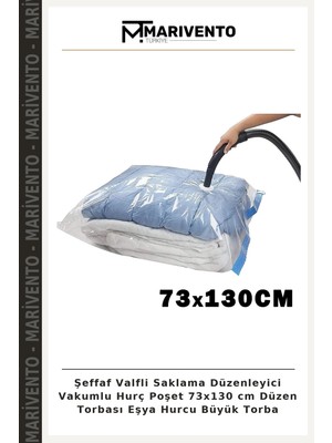 Şeffaf Valfli Saklama Düzenleyici Vakumlu Hurç Poşet 73X130 cm Düzen Torbası Eşya Hurcu Büyük Torba