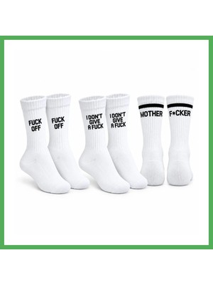 Astraltech Unisex Beyaz Yazılı Çorap Esprili Sloganlı Uzun Soket Günlük Spor Rahat 3lü Eğlenceli Şık Hediye Set Bezoss