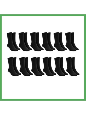 Astraltech Unisex Siyah Soket Çorap 12'li Set Düz Basic Ribanalı Günlük Spor Esnek Rahat Uzun Çorap Konforlu Set Bezoss