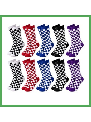 Astraltech Unisex Çorap Dama Desenli Renkli 10'lu Set Kareli Uzun Soket Günlük Spor Eğlenceli Rahat Çorap Seti Bezoss